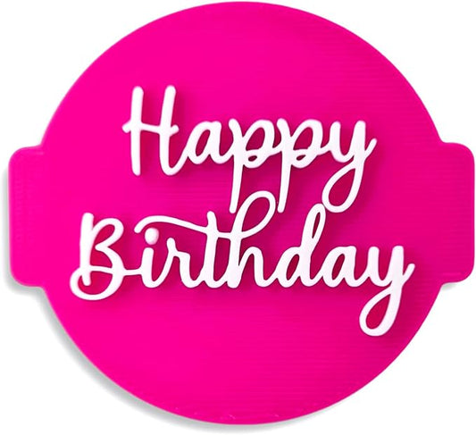Happy Birthday Embosser Stamp for Icing Fondant Frosting Sugar Paste Cupcake Cake Cookie Baking Decoration (Pattern 1)