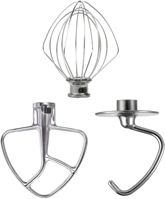 Stainless Steel 3 Piece Kit （KSM5TH3PSS)1pcs K45B Flat Beater,1pcs K45WW Wire Whip, 1pcs K45DH Dough Hook, Fits all 4.5 and 5 quart tilt-head KitchenAid Stand Mixers.