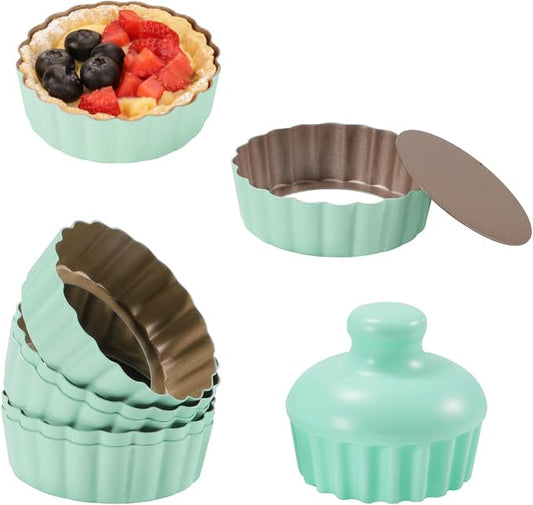 Mini Tart Pan Set, 6PCS 3.6 Inch Tart Pans with Removable Bottom and Tart Tamper, Extra Deep 1 Inch Tartlet Pan, Nonstick Bakeware for Mini Pies, Tarts, Quiches, Cheesecakes (Green)