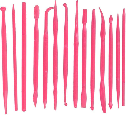 Clay Modeling Tools Clay Carving Tools Cake Modeling Tools Cake Shaping Tools Cake Sculpting Tools 14PCS Set PP Plastic Lightweight for Cake Decorating DIY Baking (Rose Red)