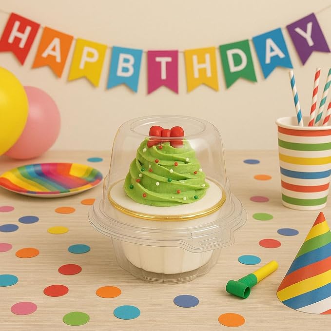 WIKDAY 50 Pcs Individual Cupcake Containers, Clear Plastic Cupcake Holders with Lids, Spacious 3" Design for Frosted Cupcakes, Stackable & Reusable for Parties, Baking, Picnics