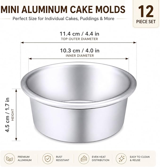 Nuenen 12 Pcs Round Cake Pans Aluminum Round Mold Smash Cake Baking Cheesecake Pans for Home Party Baking Supplies (4 Inch)