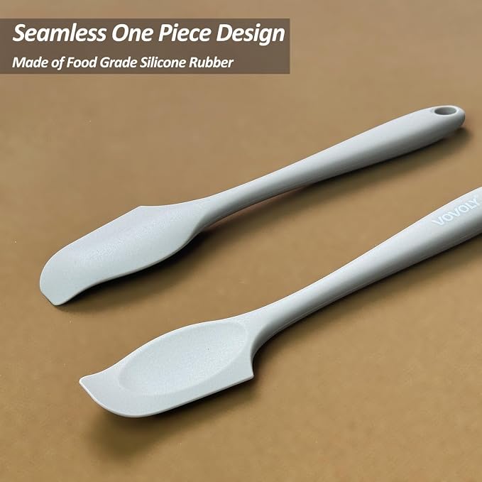 Silicone Mini Spatulas, Curved Small Spatula with Shallow Bowl for Kitchen, Seamless Jar Scraper for Cooking Baking, Wet Pet Food Spatula, 8.2 IN, 4 Pack, Khaki