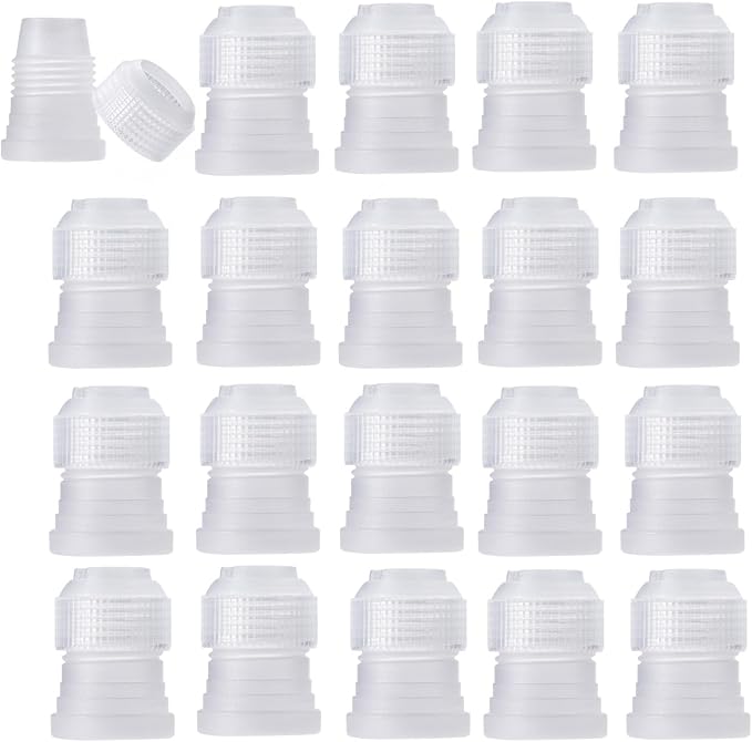 20 PCS couplers for piping bags, White Pastry Bag Coupler, Reusable Plastic Standard Couplers for Icing Nozzles, Small Piping-Tip coupler for Cake Decorating Supplies,Transparent(1.3 x 0.9 Inch)