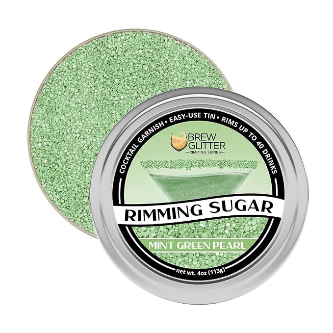 Brew Glitter - Mint Green Rimming Sugar (4oz, 1x Bar Tin) Cocktail Garnish for Mixed Drinks & Refreshments