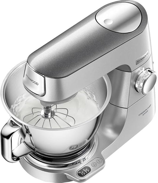 Kenwood KVC85.124SI Titanium Chef Baker with built-in 13.2 lbs (6 kg) scale, 3.7 qt (3.5L) and 5.3 qt (5L) bowls, whisks and mixer included