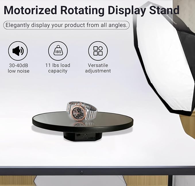 JAYEGT Motorized Rotating Display Stand, 10inch /11Lbs Load ,Mirror Cover ，360 Degree Electric Rotating Turntable ,Cup Display Turner Stand,Photography Products, Jewelry ,Tumbler -Black
