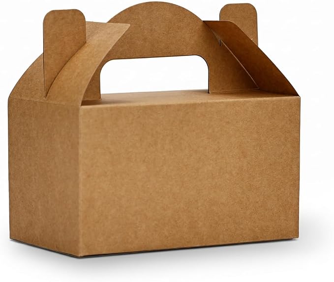 Aosric Small Kraft Gable Boxes 3.5 x 3.5 x 6.3 In, 30 Pack | Premium Kraft Cardstock Favor Boxes with Handles for Bakery, Small Business Packaging, Cookies, Party Treats & Farmers Market
