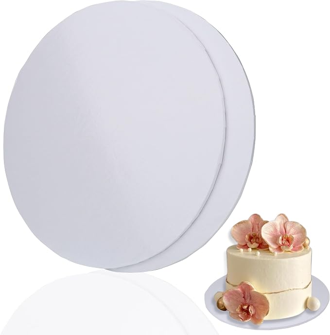 12 inch Round Cake Drum Boards, Dulinkas 1/4 Inch Thick White Corrugated Cardboard Cake Base Grease-Resistant Cake Boards for Multi-Layer Cakes, Weddings & Parties 2 Pack