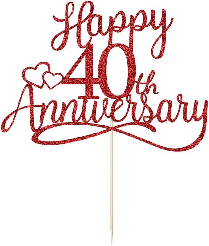 Sleyberoy red Glitter Happy 40th Anniversary Cake Toppers -Wedding Anniversary Party Decorations, 40th Wedding Anniversary, Company Anniversary Party, Birthday Party Decorations