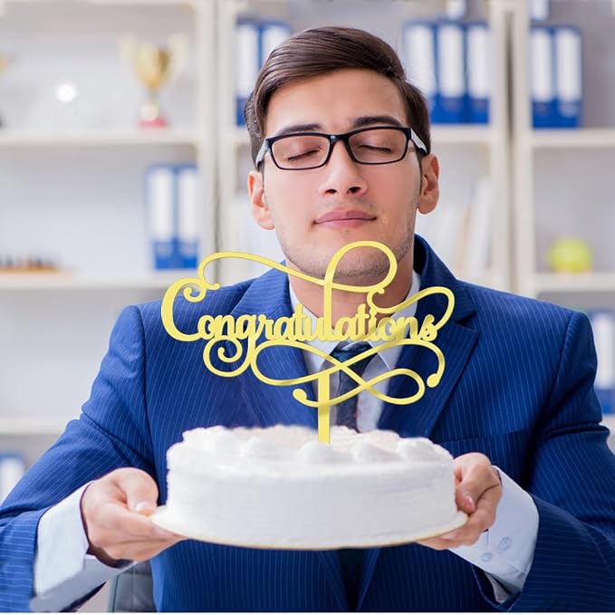 Congratulations Cake Topper,Congratulations 2026 Graduation Cake Topper,Graduation, Wedding, Retirement, Birthday, Anniversary, Celebration Party Decorations Supplies (Acrylic Gold)