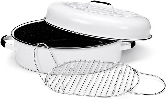 Granite Ware 18-Inch Oval Covered Roaster With Rack - Nonstick Enamel Steel Cookware with Lid for Baking, Broiling, Grilling, Even Cooking - Multiuse Roasting Pan for Versatile Meals