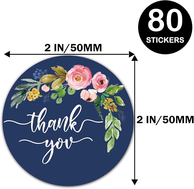 2" Round Blush Floral Thank You Favor Stickers- FloralThank You Labels for Wedding, Bridal Shower, Baby Shower, Small Business, Bakeries, Handmade Goods, Birthday Party Favors(80 Labels)