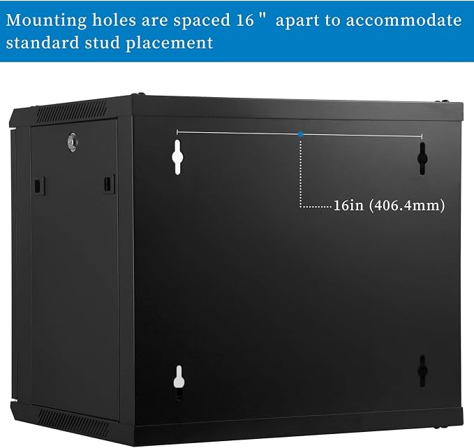 RackPath 9U Wall Mount Network Rack Cabinet – Quiet Cooling Fan, Locking Glass Door, 17.7" Deep (450mm), Removable Locking Side Panels, Fits 19" IT & A/V Equipment