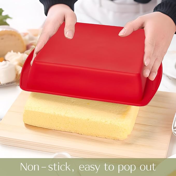 saphe 8 inch Silicone Square Cake Pan Nonstick Silicone Cake Molds, Brownie baking molds for Brownie, Cake, Bread, Pie and Lasagna 2 packs