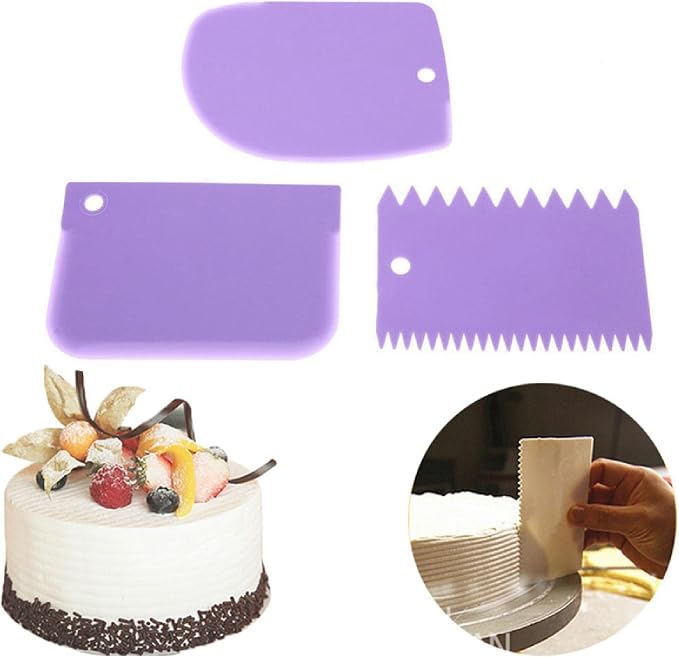 3 Pcs Cake Scraper Smoother Set, Cake Icing Smoother Tool for Cake Decorating, Plastic Dough Scraper Flexible Bowl Scraper for Baking