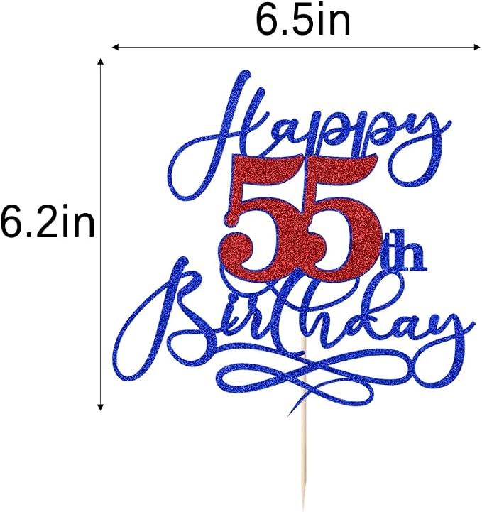 Happy 55th Birthday Cake Topper,Black font Golden Numbers 55th Birthday Cake Decoration，Hello 55, Cheers to 55 Years/55th Anniversary ，55& Fabulous Party Decoration