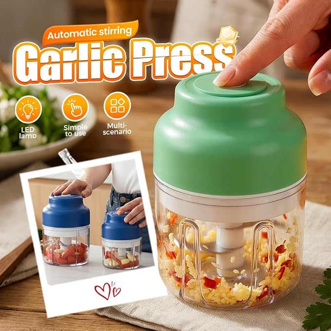 2026 Upgrade Electric Garlic Chopper, Electric Mini Food Processor Portable Veggie Cutter Chopper, USB Rechargeable Wireless Food Chopper for Mashing Garlic, Chili, Onion, Fruit, Ginger (320ml)