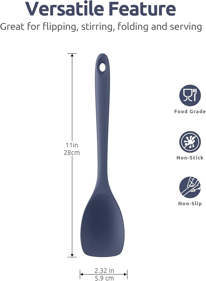 U-Taste 600ºF High Heat 11.38in Silicone Large Spatula and 600ºF Heat Resistat Spatula Spoon Flexible Silicone Cooking Scoop Spoonula (Midnight Blue)