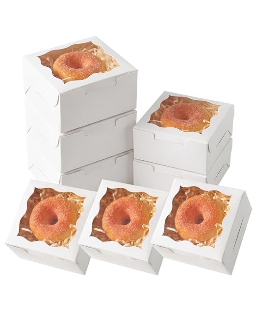 qiqee 400Pcs White Bakery Box with Window 4"x4"x2.5" Macaron Boxes Small Donut Pastry Boxes for Party Mini Cookie Boxes