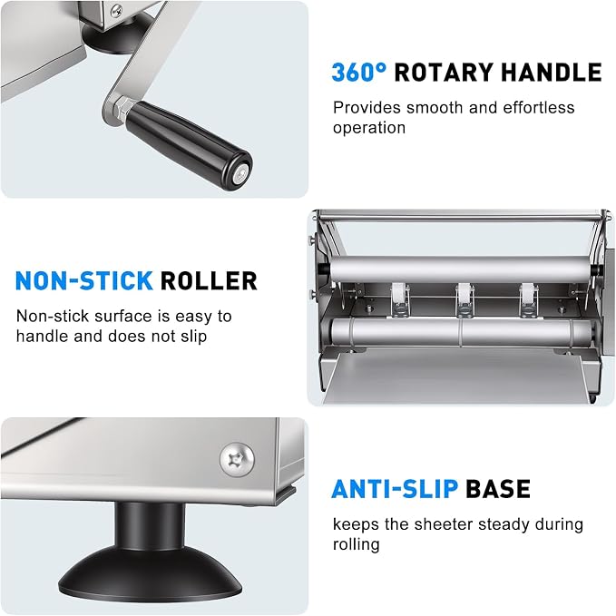 12-Inch Folding Dough Sheeter Machine Stainless Steel Manual Dough Roller Adjustable Thickness with 2 Rolling Boards For Pizza Croissants Pastry（US Fast Arrival）2026 Upgraded White