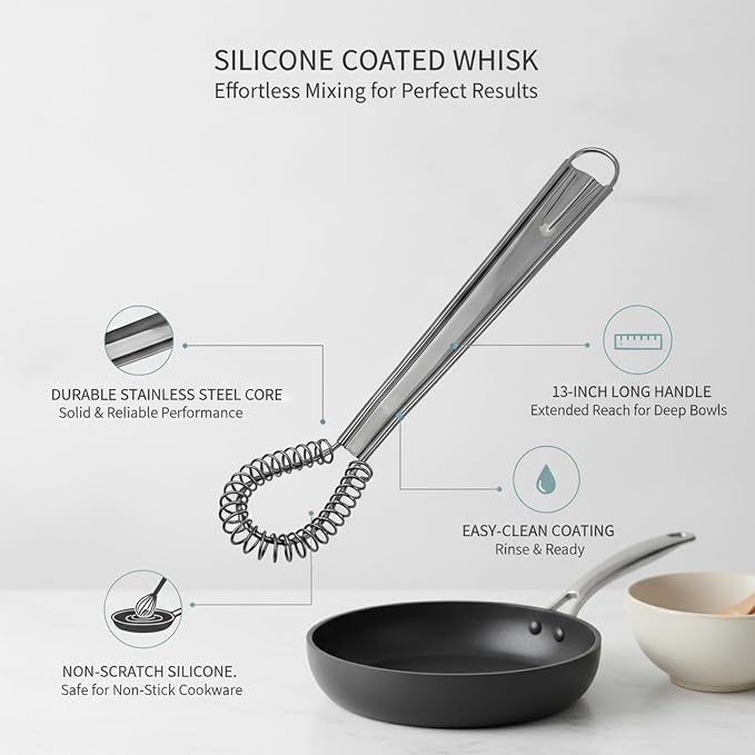 13-Inch Silicone Coated Stainless Steel Whisk for Sauces and Eggs