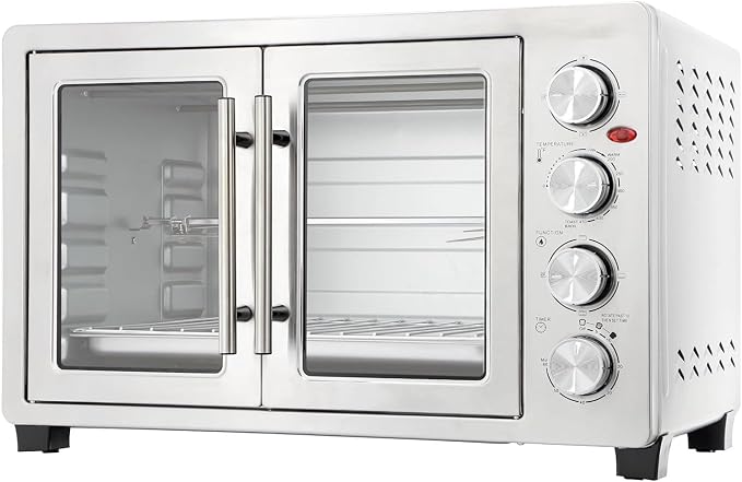 47.6 Quart French Door Countertop Convection Oven with Rotisserie, Stainless Steel Toaster Oven with Timer, Bake Tray, and Accessories