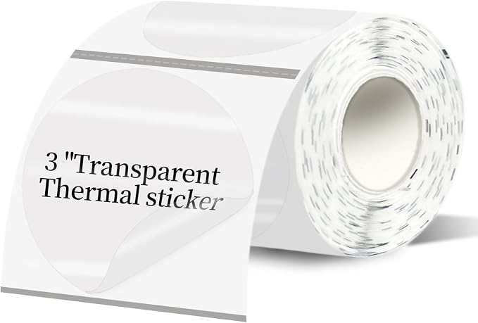3''Transparent Thermal Label,Round Self-Adhesive Direct Thermal Label,Thermal Stickers for DIY Logo Design,Name Tag(200/Roll