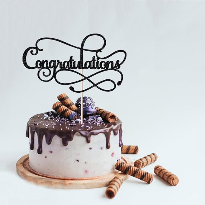 Congratulations Cake Topper,Congratulations 2026 Graduation Cake Topper,Graduation, Wedding, Retirement, Birthday, Anniversary, Celebration Party Decorations Supplies(Black)