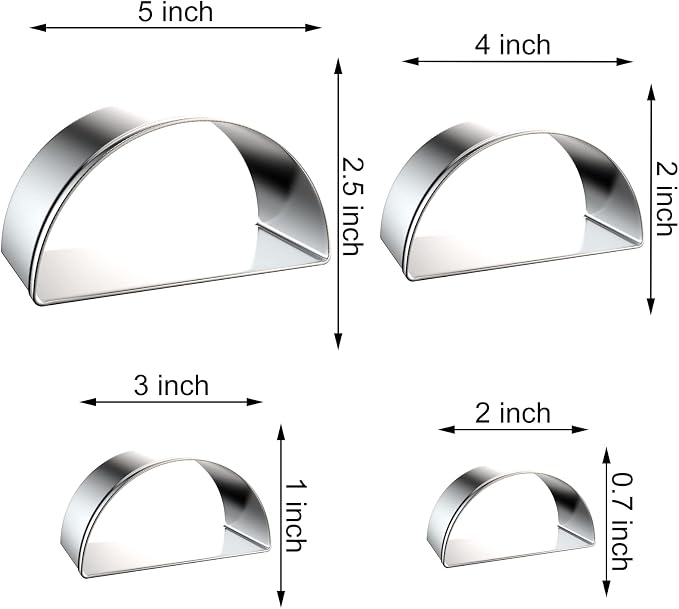 Half Circle Semicircle Cookie Cutter Set Large - 5 Inch, 4 Inch, 3 Inch, 2 Inch - Watermelon Frame Plaque Cookie Cutters Shapes Molds - Stainless Steel