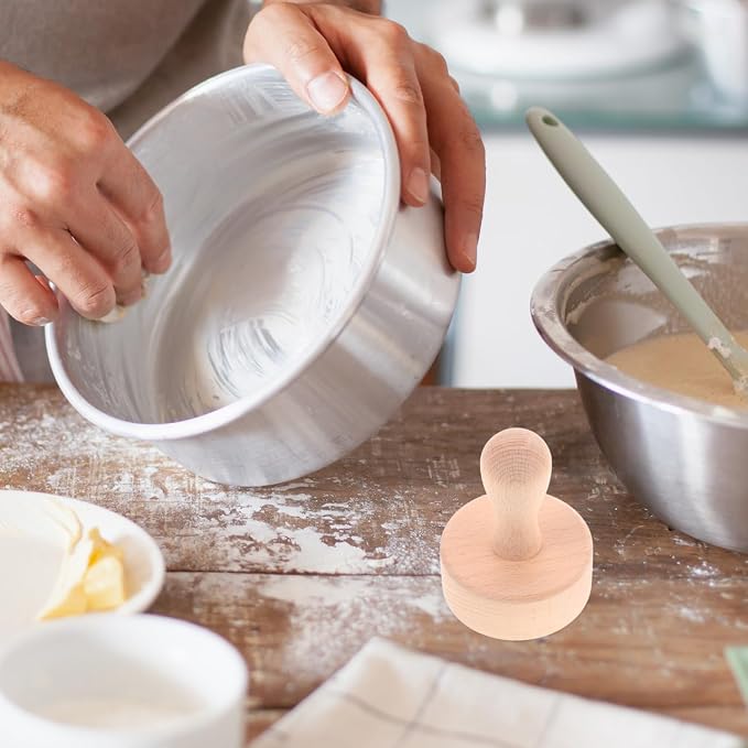 PRETYZOOM Tart Tamper with Wooden Handle – 3.85"" x 2.79"" x 2.79"" Pastry Press Rod for Consistent French Tart Shell Shaping & Crust Tamping – for Baking, DIY Desserts, Chefs & Beginners