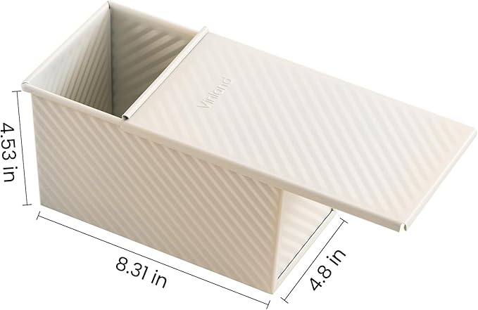 1Lb White Pullman Loaf Pan with Lid, Gluten Free Bread Pan, Sandwich Bread Loaf Pan, Pull Bread Pan, Carbon Steel Non-Stick Corrugated Bakeware, Toast Box Mold with Cover for Professional Baking