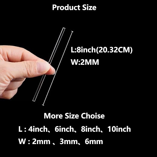 DaTpuik 50 Pcs 8 Inch Clear Acrylic Rods 2mm Diameter Acrylic Dowel Rods Round Plastic Strip Cake Topper Sticks for DIY Crafts Party Decorations Gardening