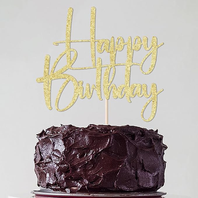 Gold Glitter Happy Birthday Cake Topper, Gold Glitter Happy Birthday Cake Bunting Deco, Baby Gender Reveal Party/Anniversary Party Decoration Supplies (Paper)