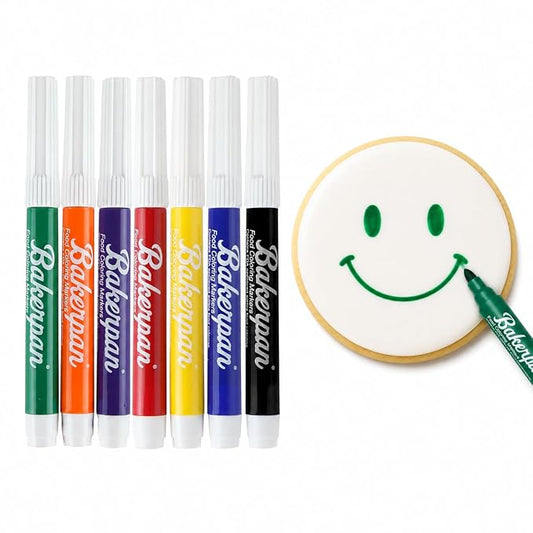 Bakerpan Edible Markers for Cookie Decorating - Set of 7 Standard Tip Food Coloring Pens for Cookies, Royal Icing, Fondant & Marshmallows | Made in USA