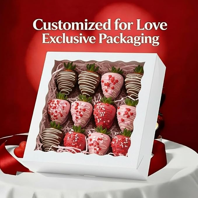 6PCS 9X9X2.5 Inches White Bakery Boxes,Pie Boxes with Clear Window Treat Boxes for Chocolate Strawberries, Pastries, Muffins, Donuts,Cookie,Breakable Heart