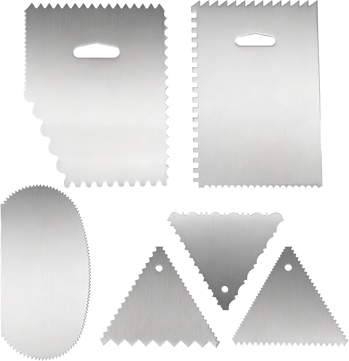 6 PCS Stainless Steel Metal Cake Scraper Set, Patterned Edge Cake Scraper Comb Smoother, Baking Decoration Tools for Mousse Butter Cream Cake Decoration