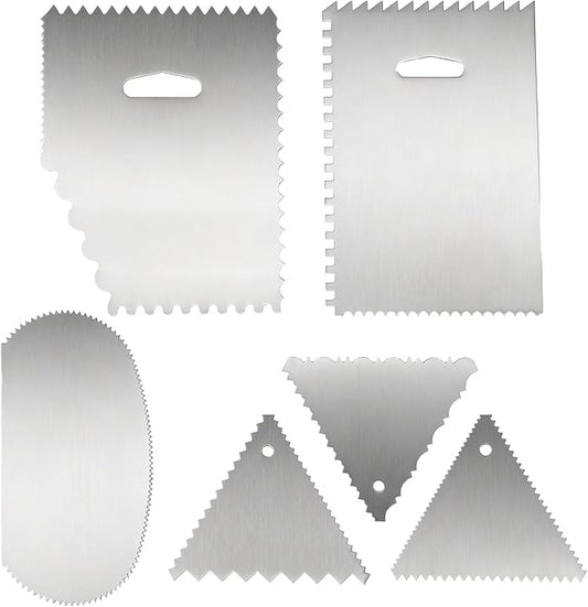 6 PCS Stainless Steel Metal Cake Scraper Set, Patterned Edge Cake Scraper Comb Smoother, Baking Decoration Tools for Mousse Butter Cream Cake Decoration