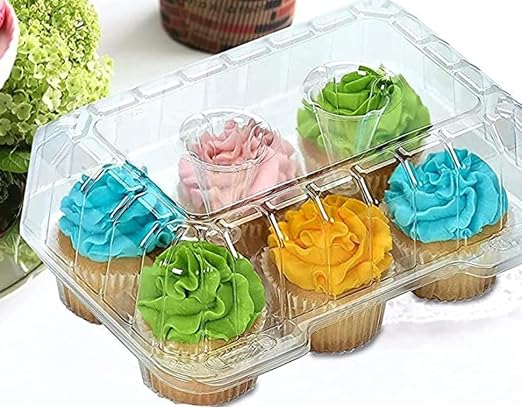 Decony Cupcake Boxes [40 PC.] MADE IN USA- Stylish Clear Plastic Cupcake Containers Displaying & Transporting Cupcake Holders with 4" High Dome for High Toppings- Each Cup Cake Box Holds 6 Cupcakes