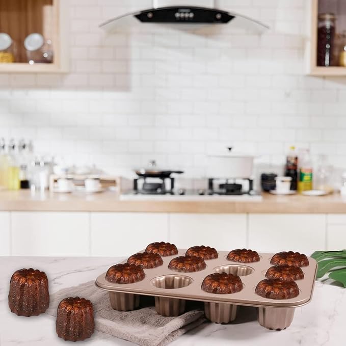 12-Cavity Professional Bakeware Set: Non-Stick Madeline Pans, Canele Molds & Donut Pan for Baking - Multi-Use French Madeleine Pan, Cannoli Forms, Cheesecake Molds & Chocoflan Tins