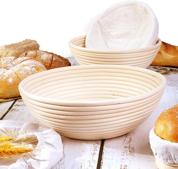 Premium Bread Proofing Basket Set – 9" Round & 10" Oval Sourdough Baskets with Dough Whisk, Bread Lame, Scraper & Silicone Brush – Rattan Bread Baking Kit for Perfect Fermentation & Artisan Loaves
