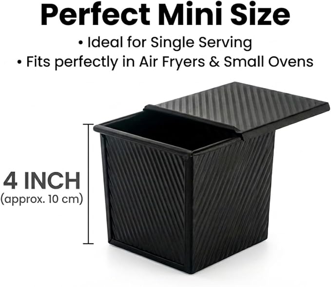 2-Pack Mini Pullman Loaf Pan with Lid, 4 Inch Nonstick Small Bread & Dessert Baking Pans, Mini Loaf Pans for Square Cakes, Pound Cake, Brownies & Individual Treats