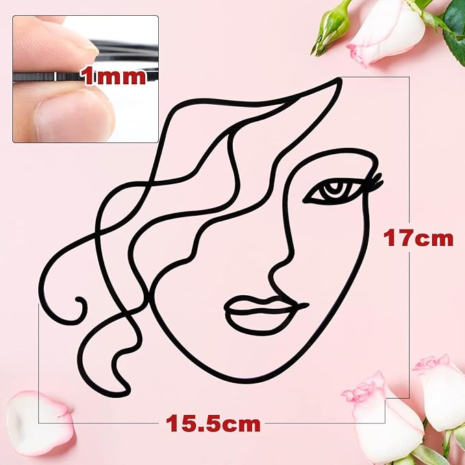 Minimalist Art Lady Face Boho Cake Topper for Birthday & Wedding Decoration - Acrylic, Black