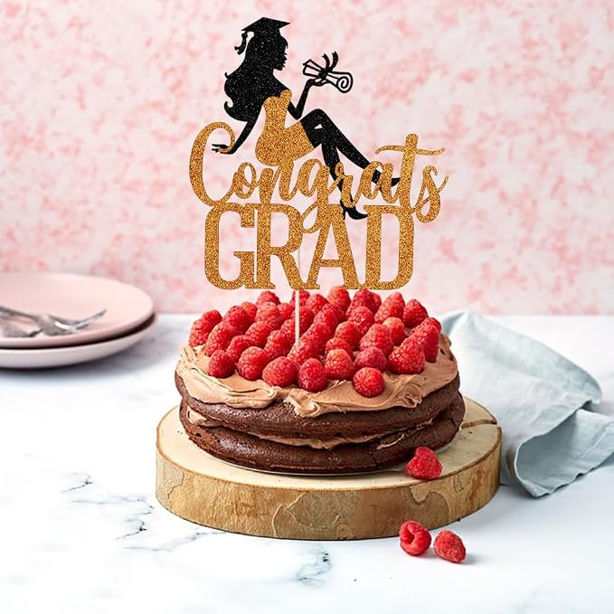 Congrats Grad Cake Topper,2026 Girl Graduation Cake Topper, Congrats Grad Decorations,2026 High School/College/Senior Graduation Party Decorations Supplies (Black orange)