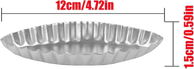 12Pcs 4.72 Inch Aluminum Fluted Boat Tart Pan, Mini Oval Tartlet Mold for Egg Tarts, Quiches, Cheesecakes, Wavy Tartlet, Fruit Tats - Silver