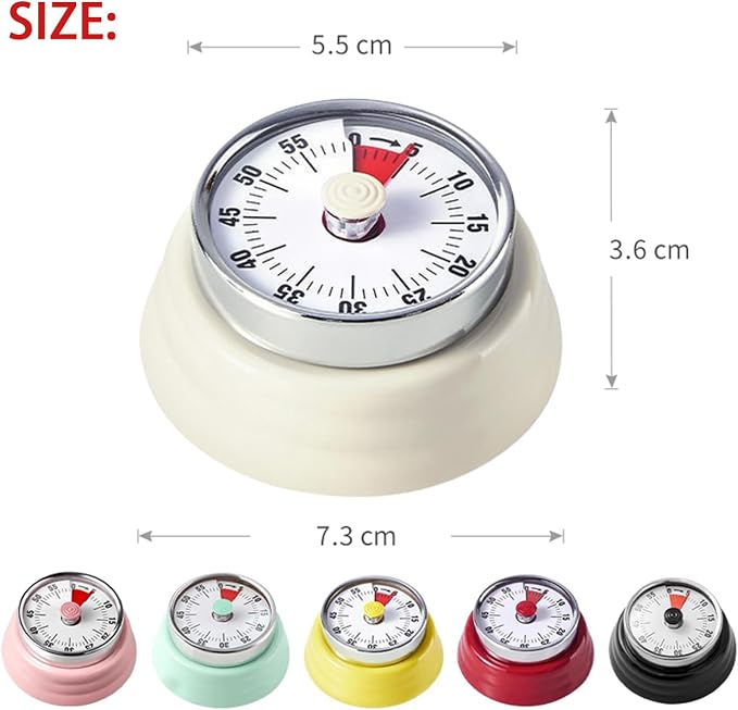 Mechanical Kitchen Timer, Eco-Friendly No Batteries Needed Magnetic 60-Minute Visual Countdown Alarm Clock for Cooking, Study, Games, Office (Red)