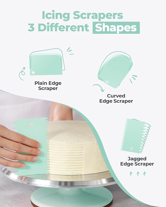 Kootek 158PCs Cake Decorating Kit with Aluminum Cake Turntable, 64 Piping Tips, 50+2 Pastry Bags, Frosting Spatulas, Leveler, Scrapers, Fondant Molds, and More Baking Supplies Decorating Tools(Green)