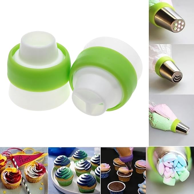 -Baking Russian Decorating Tip Special Tool Single-Hole Three-Hole Converter Head (Green）-4PCS, 4.5x2cm, DF-*FG256H41