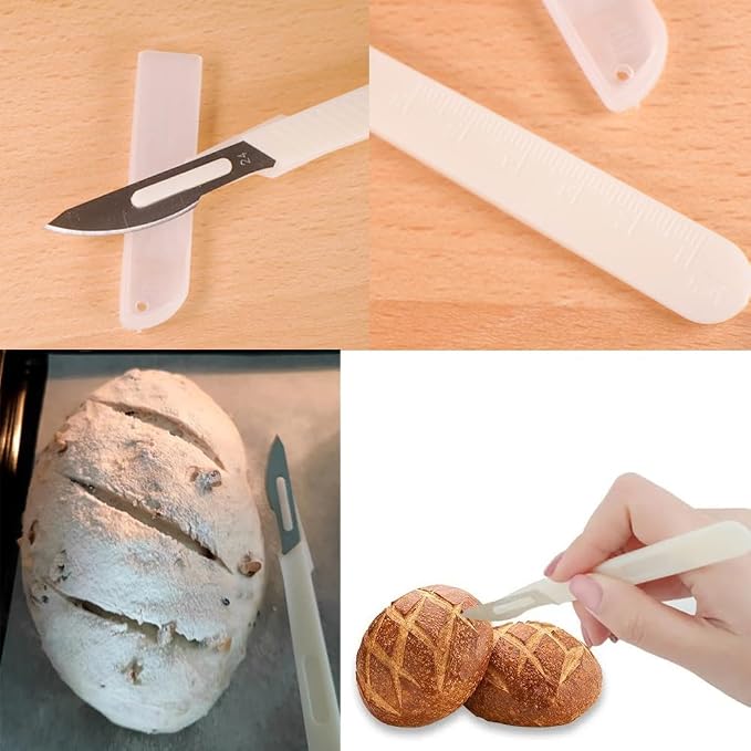 4 Pack Bread Lame Dough Scoring Tool Hand Crafted Sourdough Scorer Knife Razor Blade Cutter Slashing Tool for Bread Making European Baguette Flower Patterns Booklet Homemade Kitchen Baking