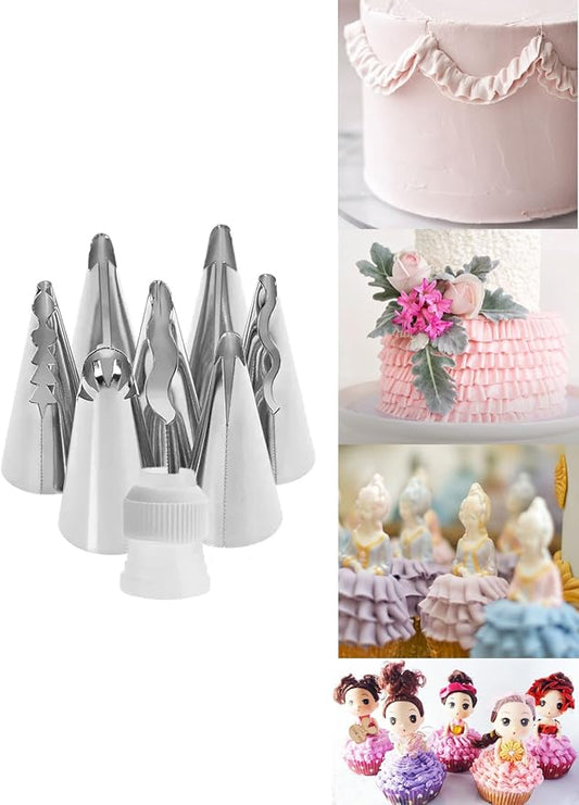 Ruffle Icing Tips with Coupler,#020,030,040,060,070,080,090 Russian Ruffle Tips & Standard Piping Coupler for Cake Decorating
